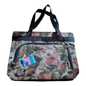 Vintage Bovano USA Strawberry Floral Tapestry Travel Tote Bag NWT NOS Deadstock